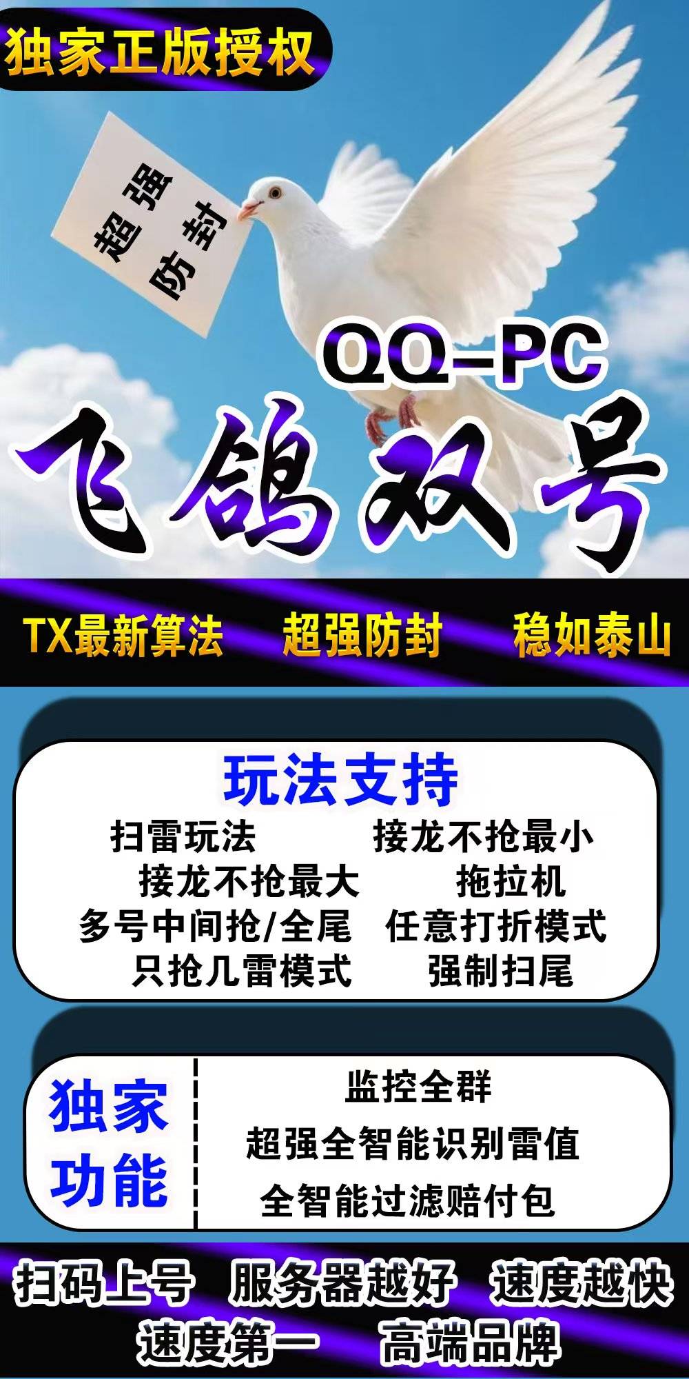 QQ电脑飞鸽单号收尾官网,全自动单号即可收尾无需双号正版激活码授权